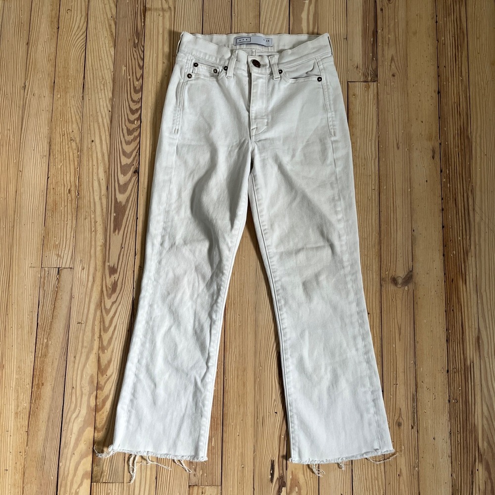 AYR White wide leg High Rise Cropped Flare Jeans Raw Hem‎ Size 24 Womens Flowy